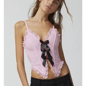 NWT!!! Urban Outfitters Pink and Black Lace corset with bows!!